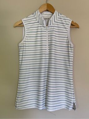 Smith & Quinn Kennedy Striped Women’s Sleeveless Golf Shirt Mandarin Collar Sz S